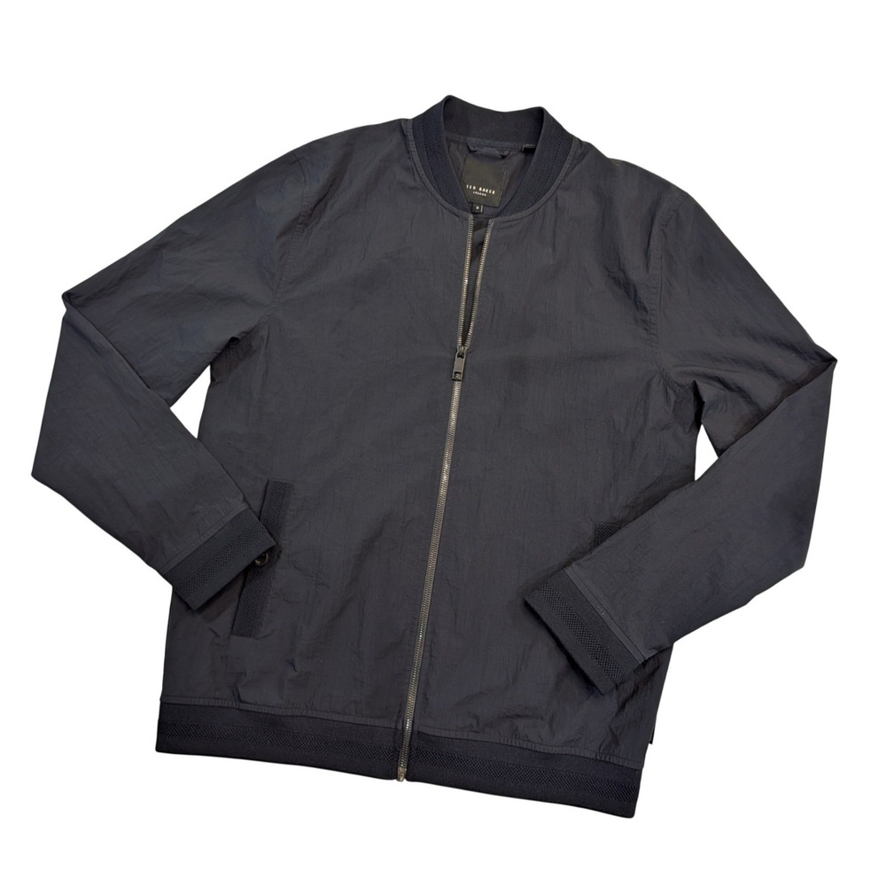 Ted Baker Inkly Bomber‎ Jacket Men Size 3 Medium Navy Blue Full Zip Lightweight